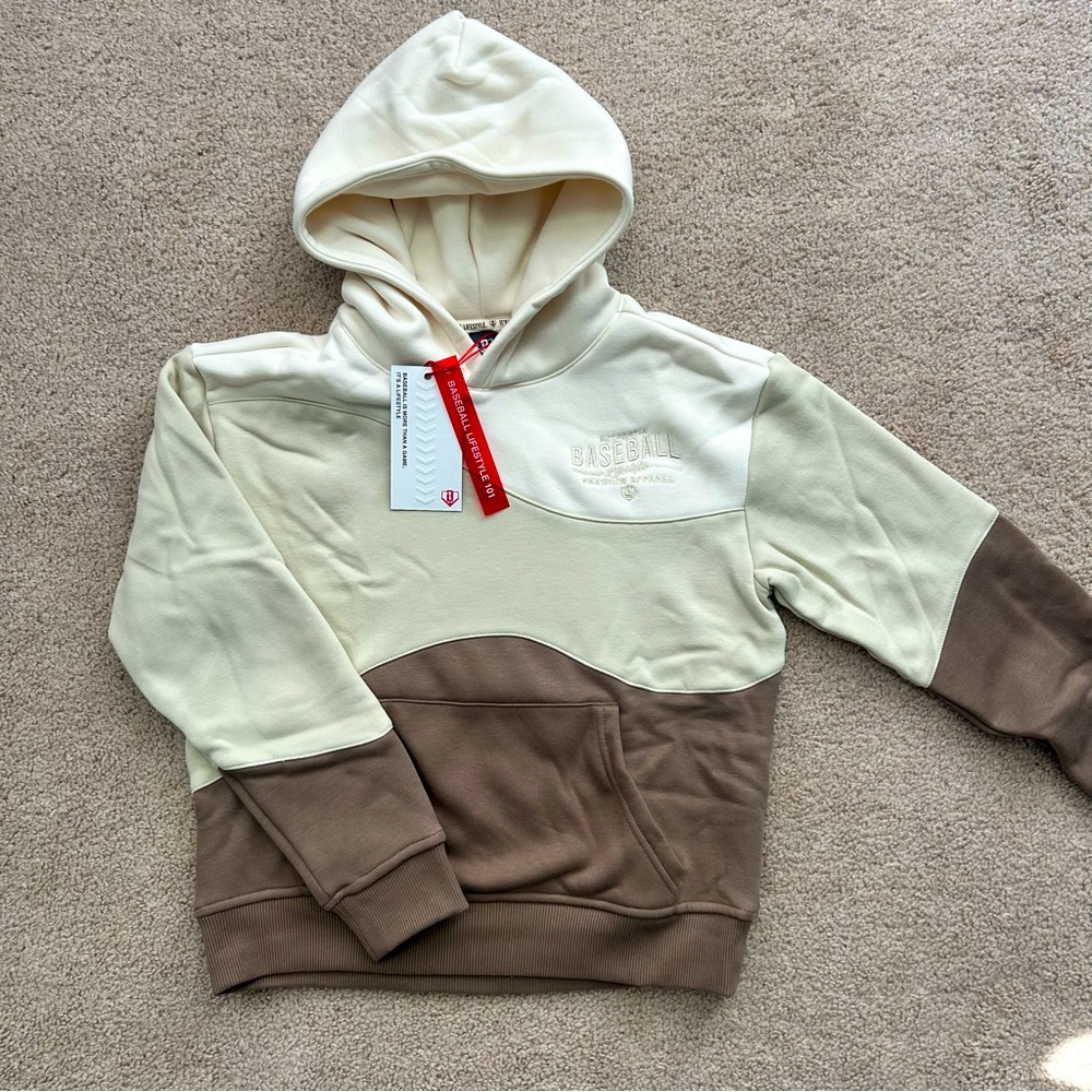 Youth Small Baseball Lifestyle 101 Wave Hoodie Neutral Beige Brown New